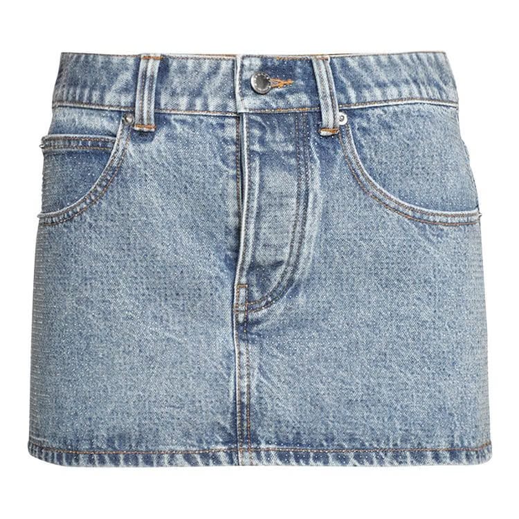 Alexander Wang Mini Skirt W/ All Over Clear Bead Hotfix Vintage Light Indigo