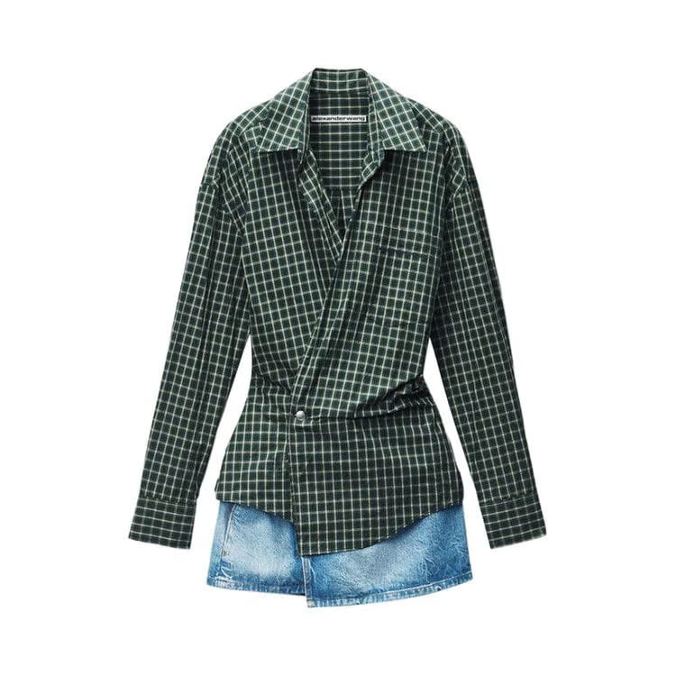 Alexander Wang Pre Styled Mini Wrap Dress Green/Navy