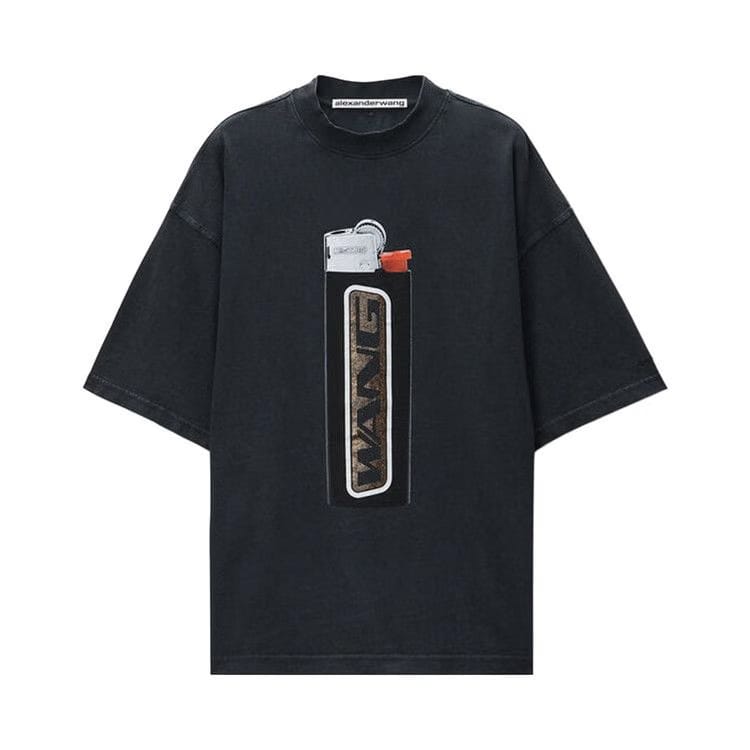 Alexander Wang Shorts-Sleeve T-Shirt with Lighter Graphic Washed Black