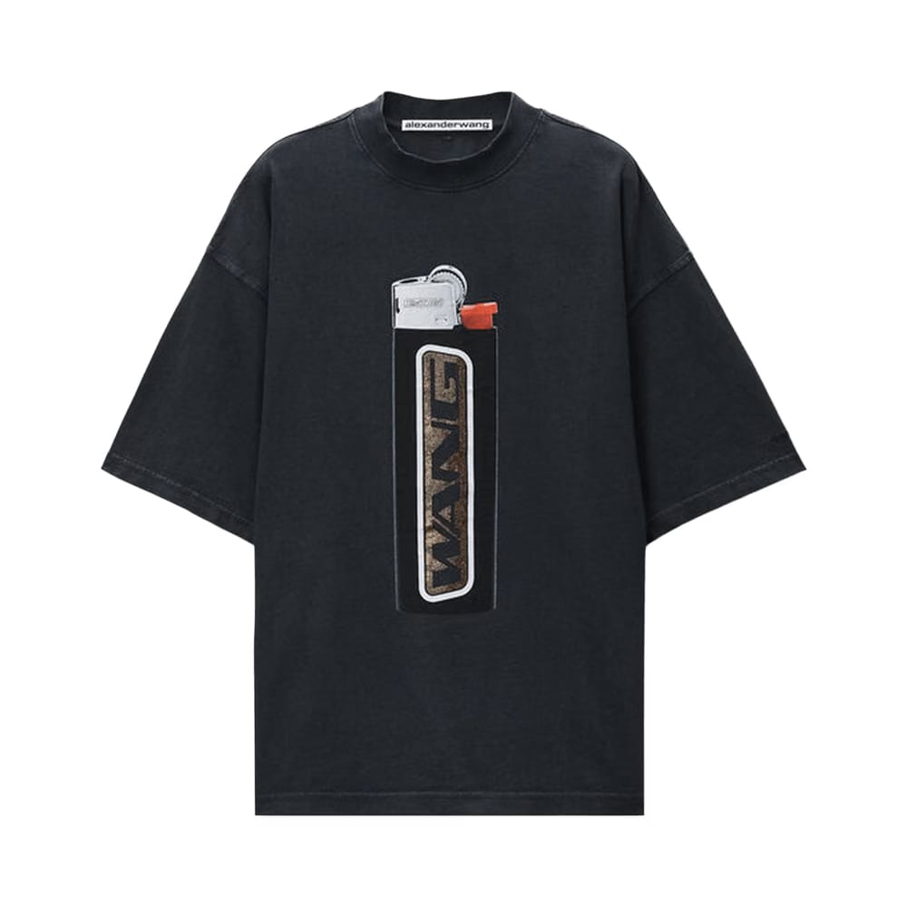 Alexander Wang Shorts-Sleeve T-Shirt with Lighter Graphic Washed Black