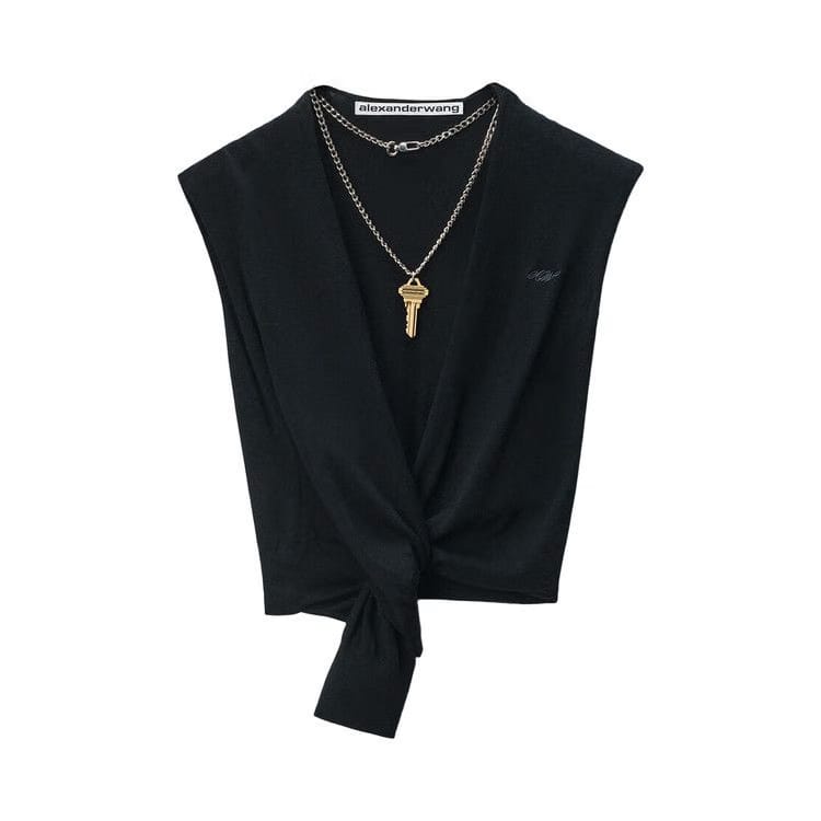 Alexander Wang Sleeveless Deep V-Neck Top W/ Draped Front Black
