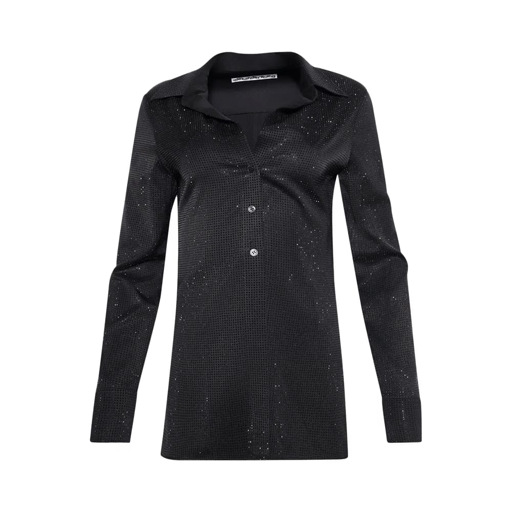 Alexander Wang Slim Shirt W/ All Over Hotfix Washed Charcoal