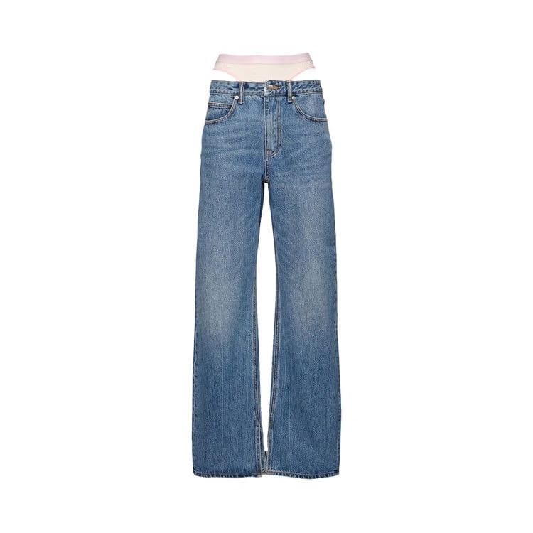 Alexander Wang Slit Hem Jean W/ Prestyle Hotfix Mesh Undie Vintage Light Indigo