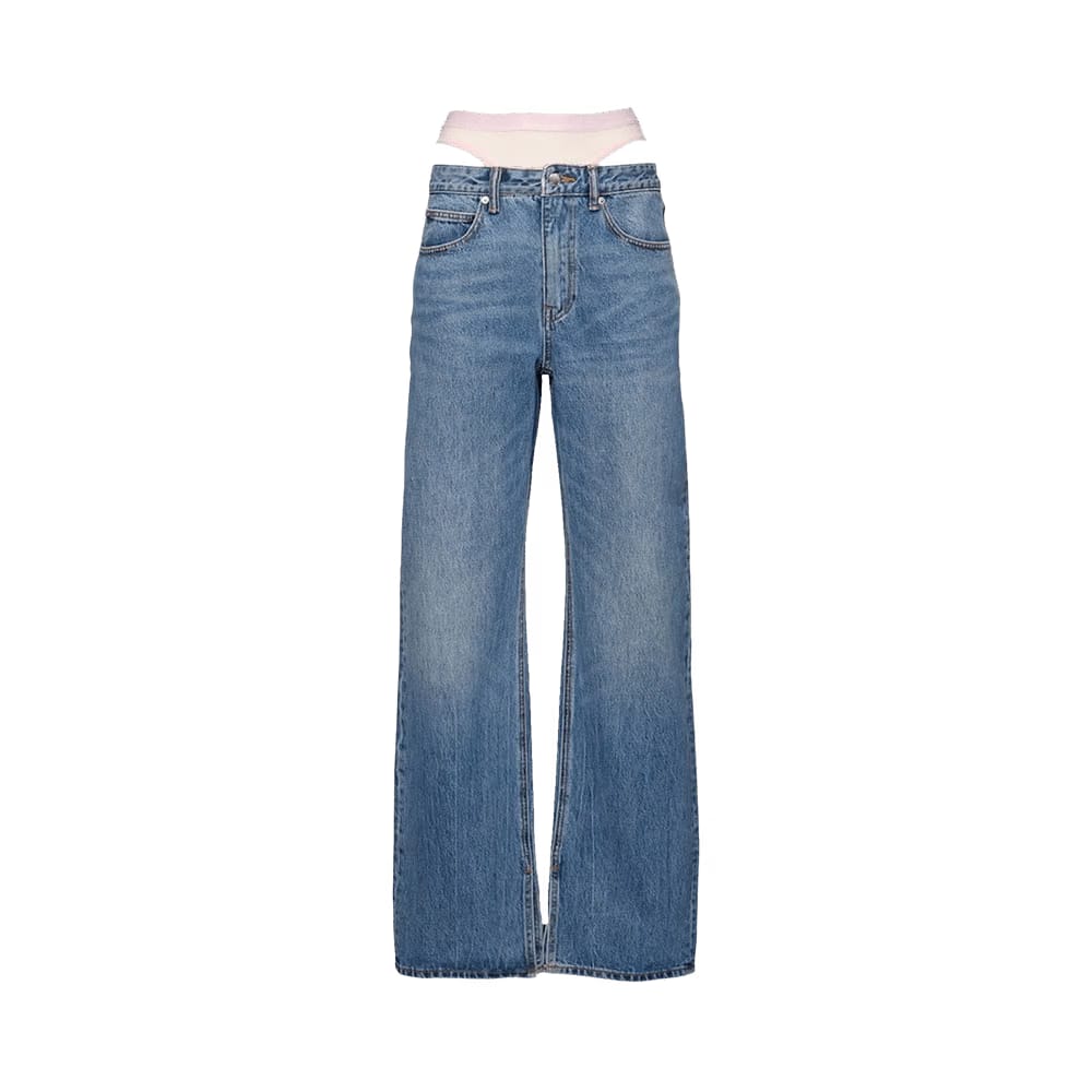 Alexander Wang Slit Hem Jean W/ Prestyle Hotfix Mesh Undie Vintage Light Indigo