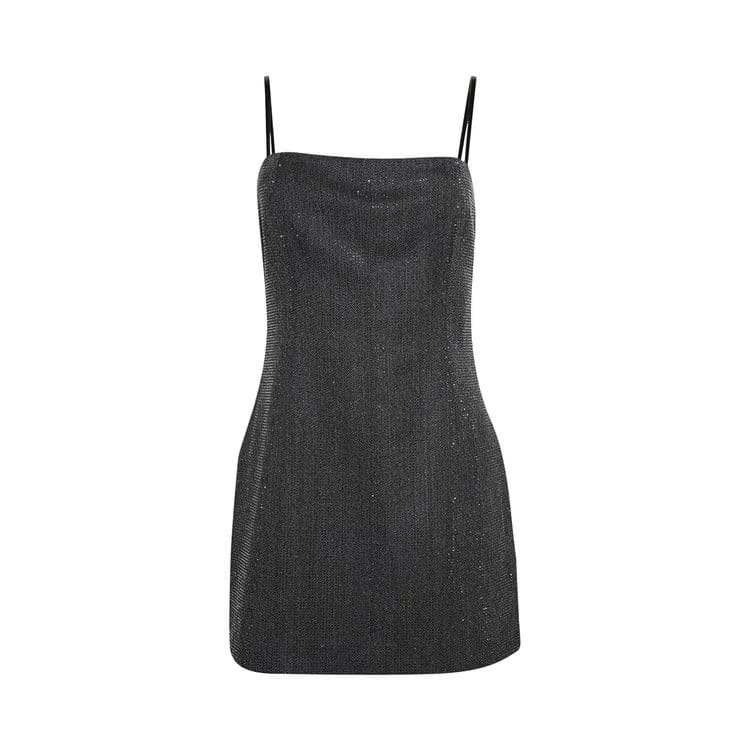 Alexander Wang Square Neck Mini Dress W/ Allover Clear Hotfix Charcoal