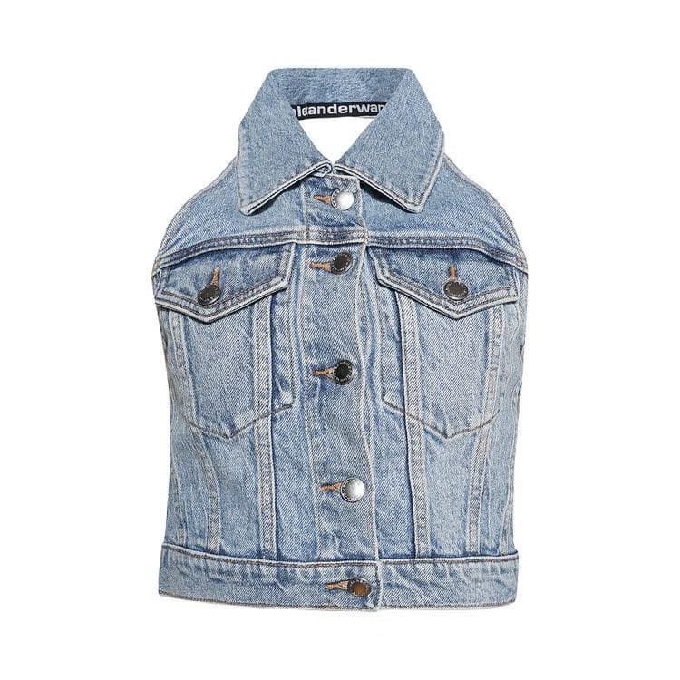 Alexander Wang Stretch Denim Halter Top Vintage Bleach Blue