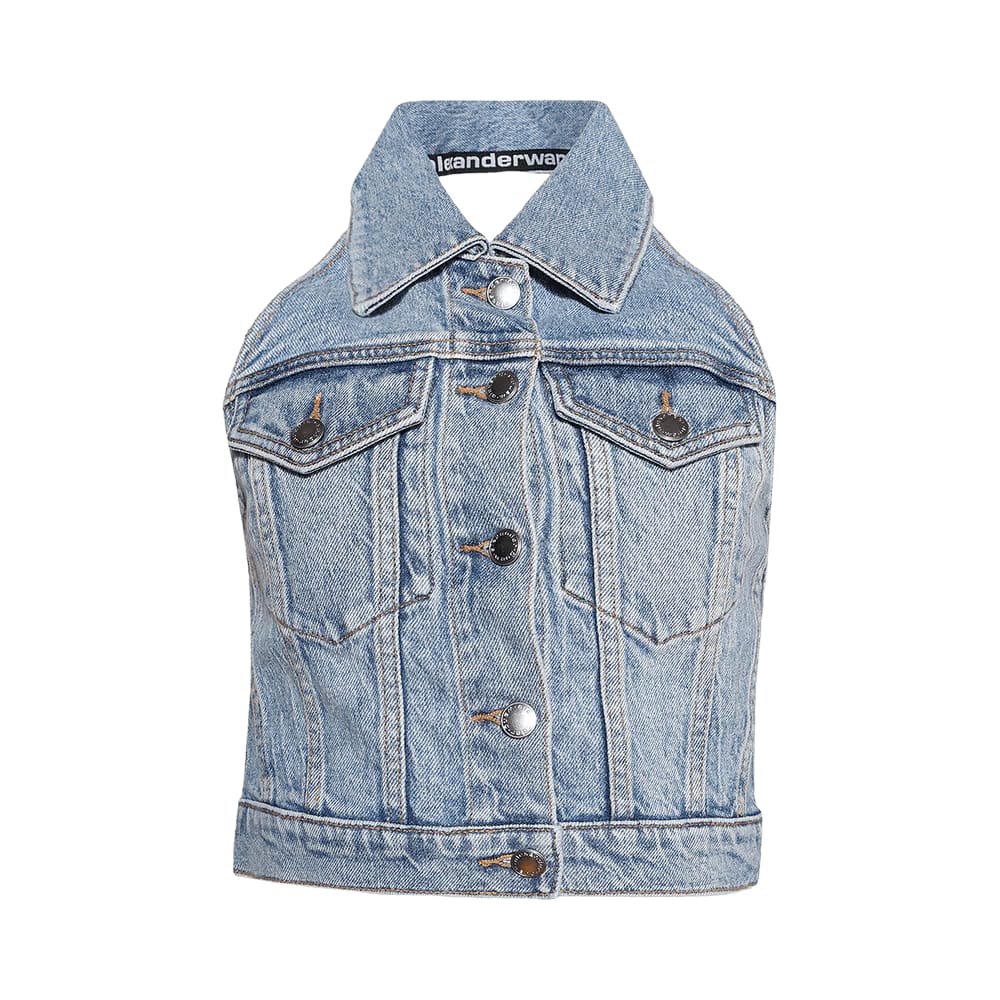 Alexander Wang Stretch Denim Halter Top Vintage Bleach Blue
