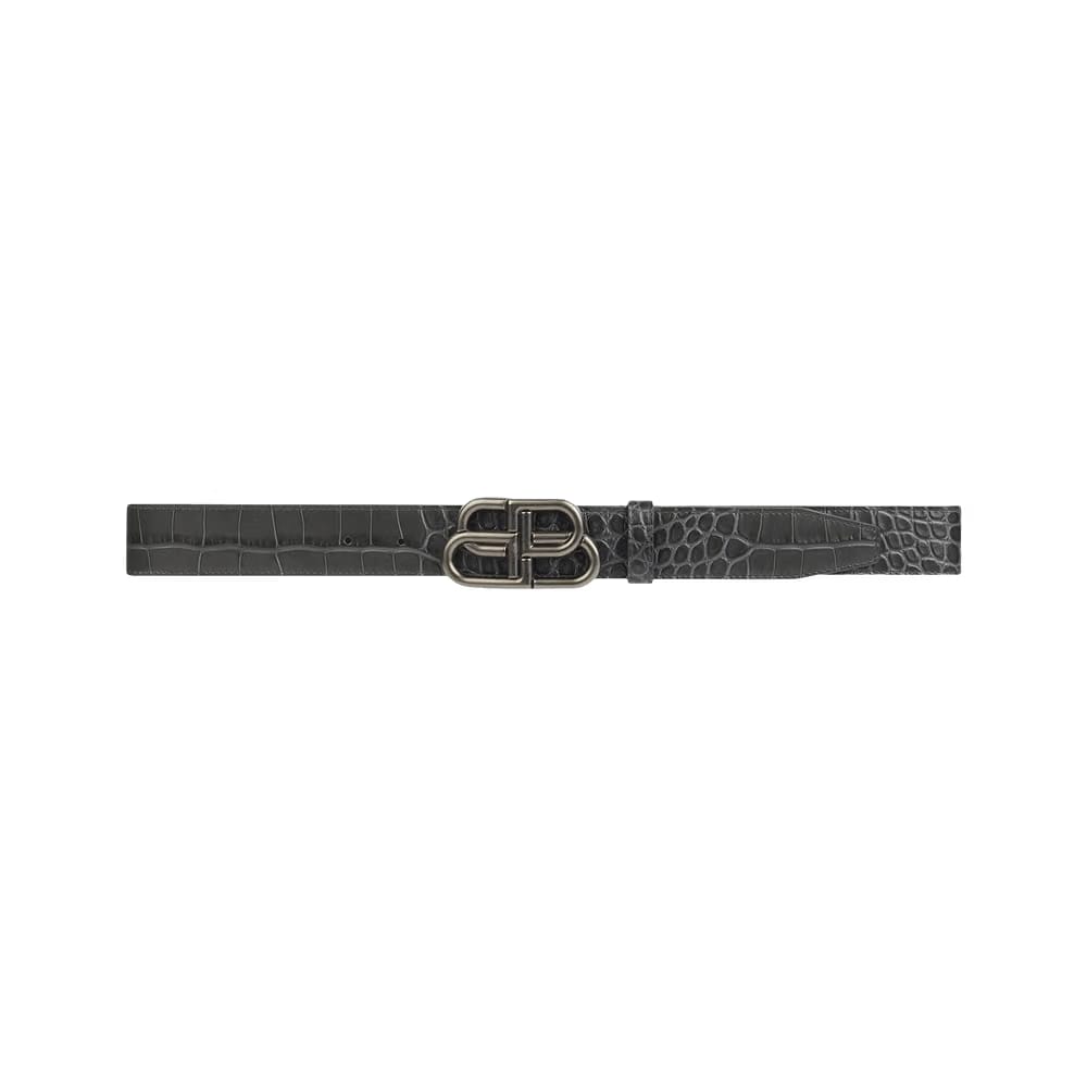 Balenciaga Croc Embossed BB Logo Belt Dark Grey