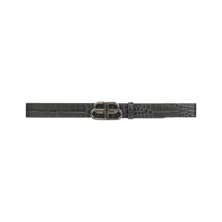 Balenciaga Croc Embossed BB Logo Belt Dark Grey