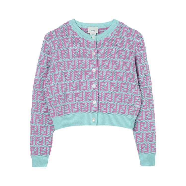 Fendi Kids All Over Logo Cardigan Multicolor