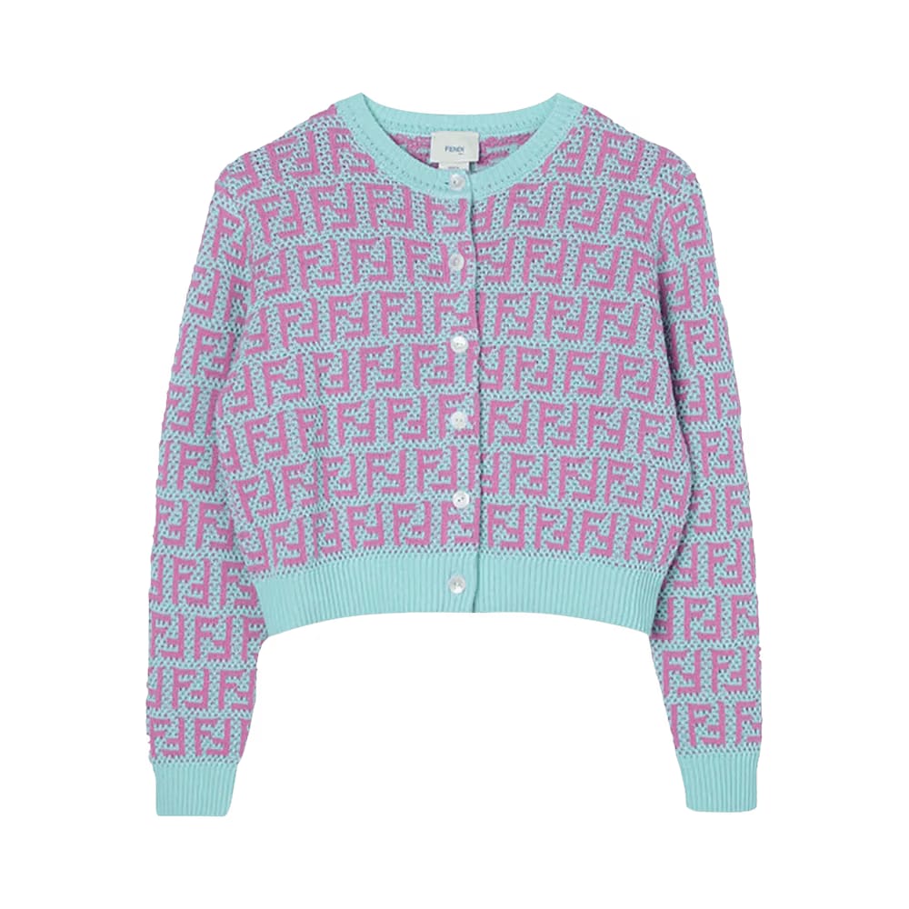 Fendi Kids All Over Logo Cardigan Multicolor