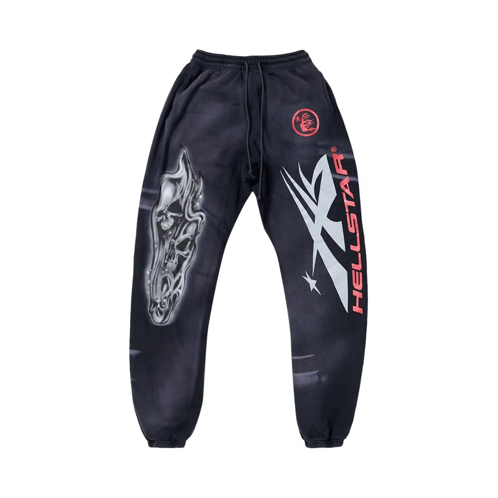 Hellstar Airbrushed Skull Sweatpants Midnight Dye Black