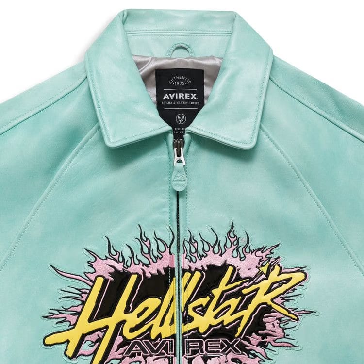 Hellstar Icon Leather Jacket Aqua Blue