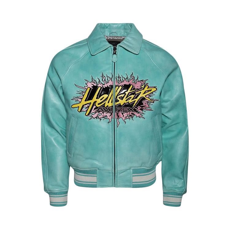 Hellstar Icon Leather Jacket Aqua Blue