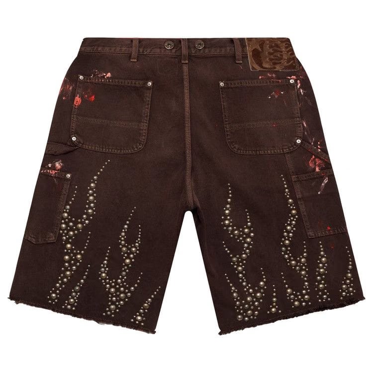 Hellstar Studded Denim Shorts Brown