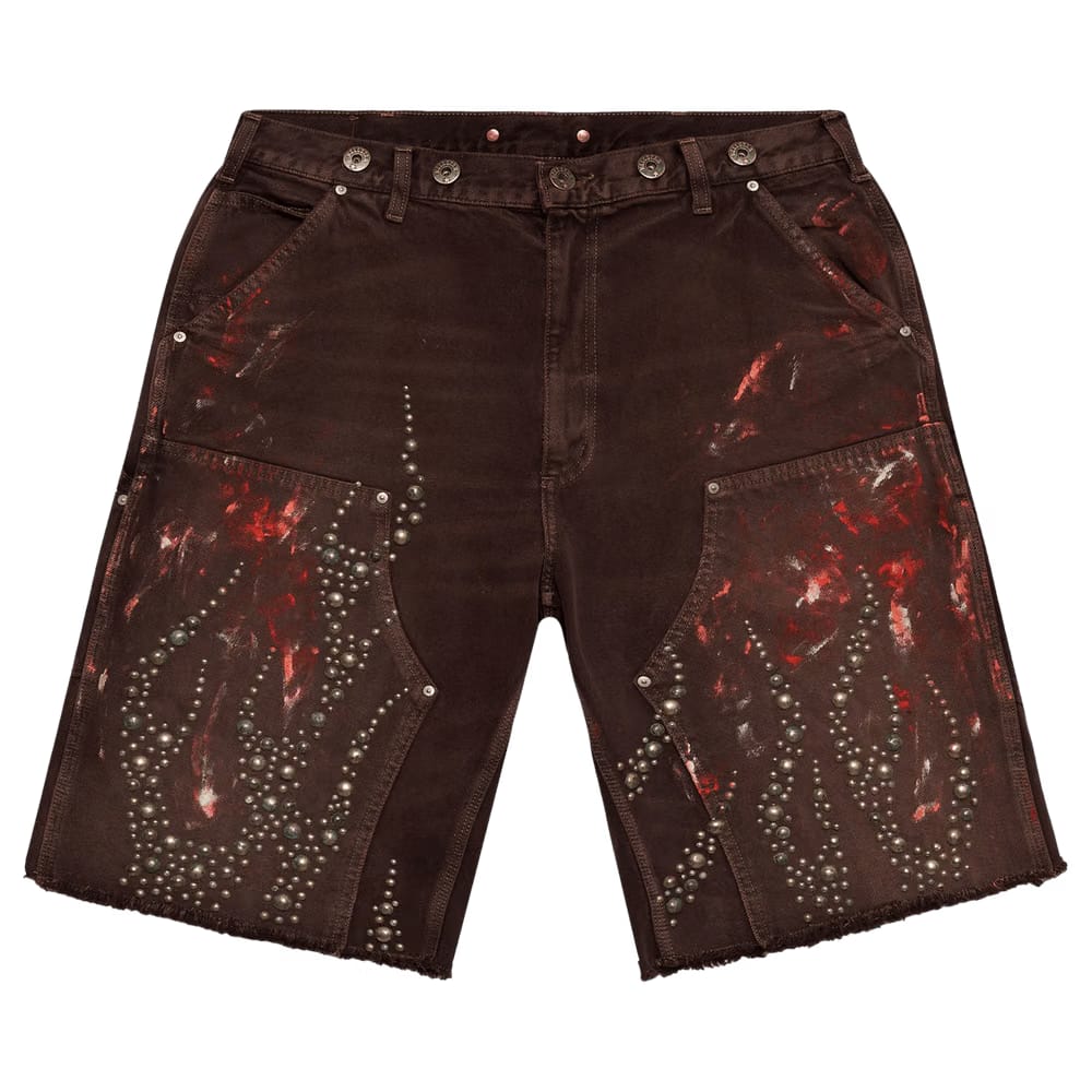 Hellstar Studded Denim Shorts Brown