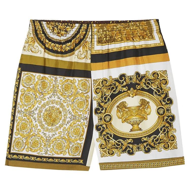 Versace Mixed Print Silk Shorts Gold/Brown/White