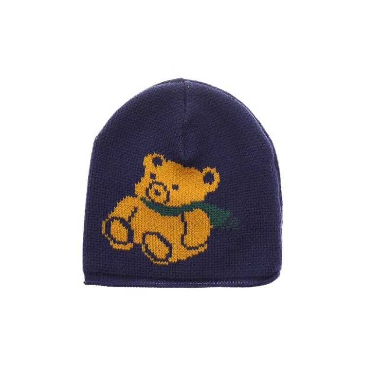 Gucci Embroidered Teddy Bear Wool Beanie Navy
