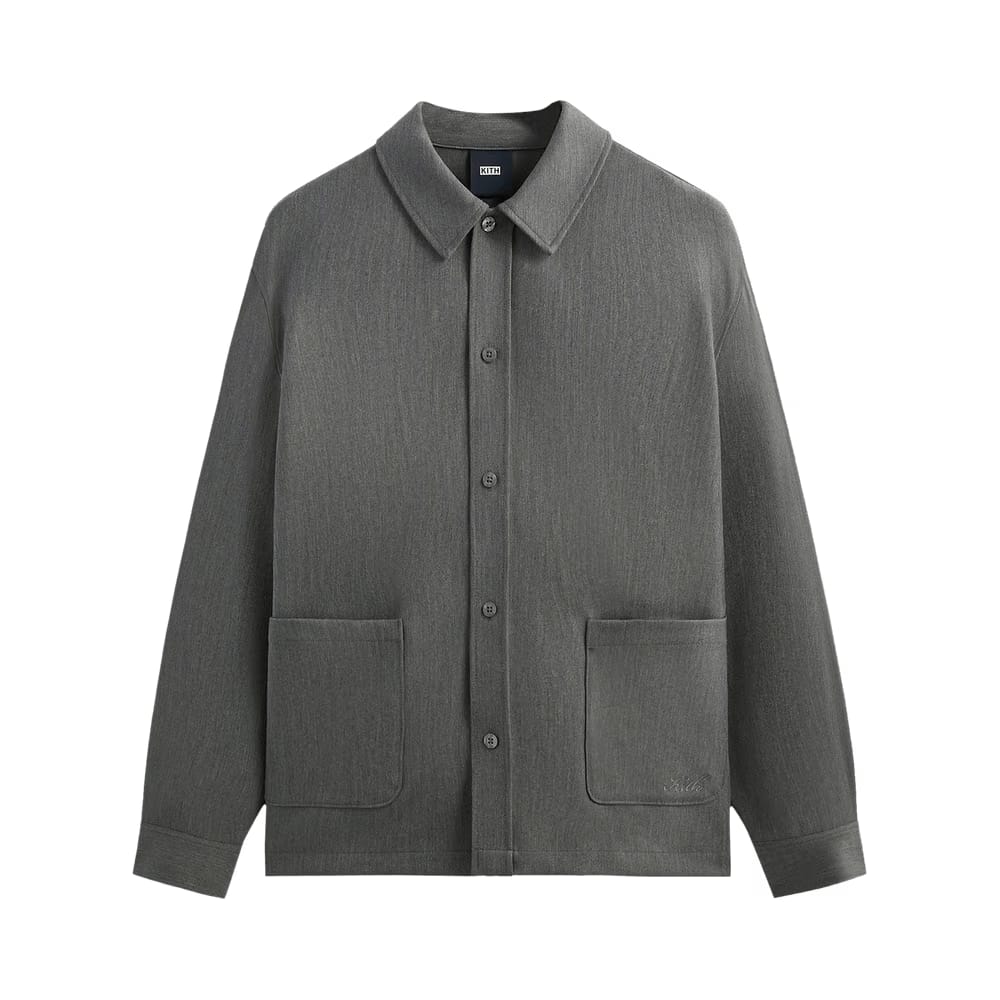Kith Double Weave Boxy Collared Overshirt Medium Heather Grey