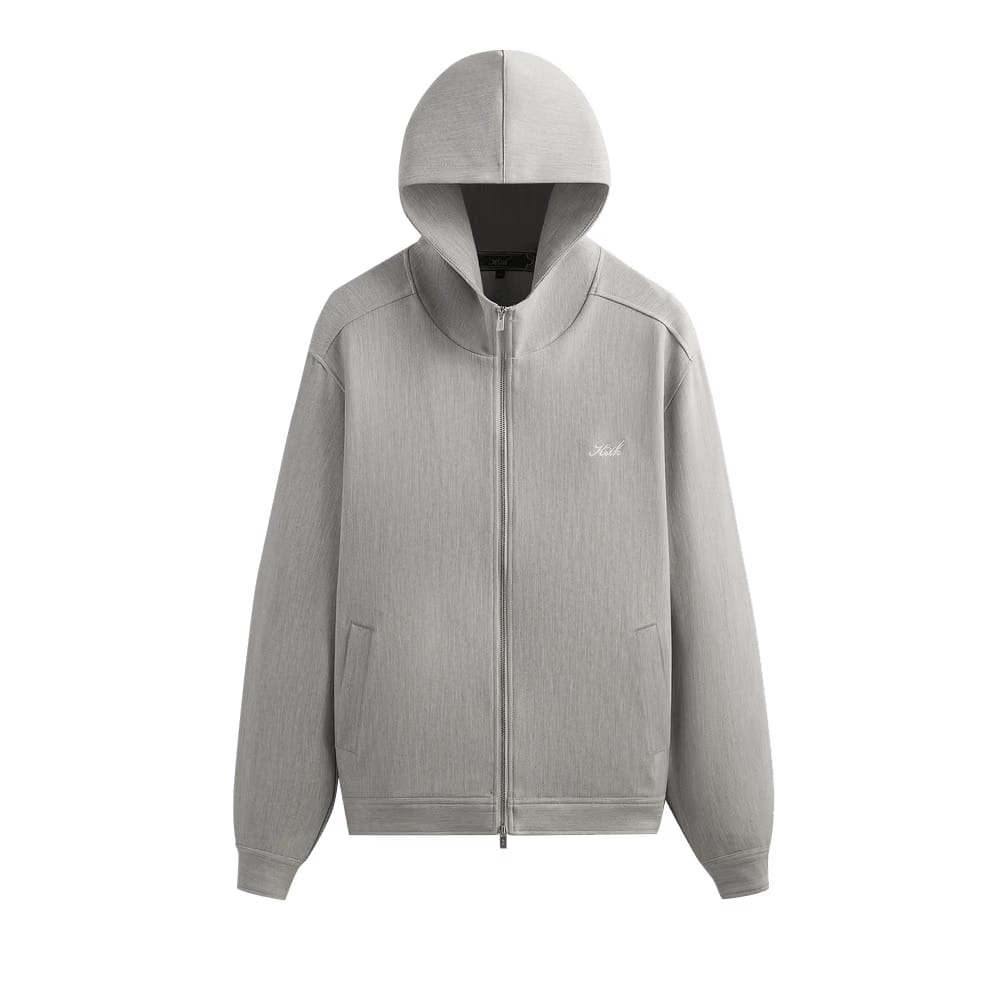 Kith Double Weave Selfridge Zip Up Hoodie Light Heather Grey