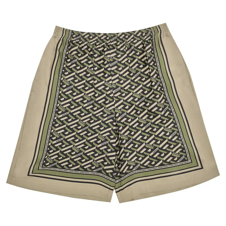Versace Monogram Twill Silk Shorts Black/Military