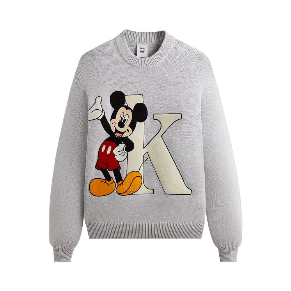 Kith For Mickey & Friends Mickey K Crewneck Sweater Light Heather Grey
