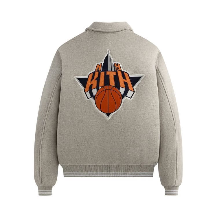 Kith For The New York Knicks Empire Wool Coaches Jacket Light Heather Grey