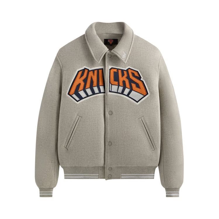 Kith For The New York Knicks Empire Wool Coaches Jacket Light Heather Grey