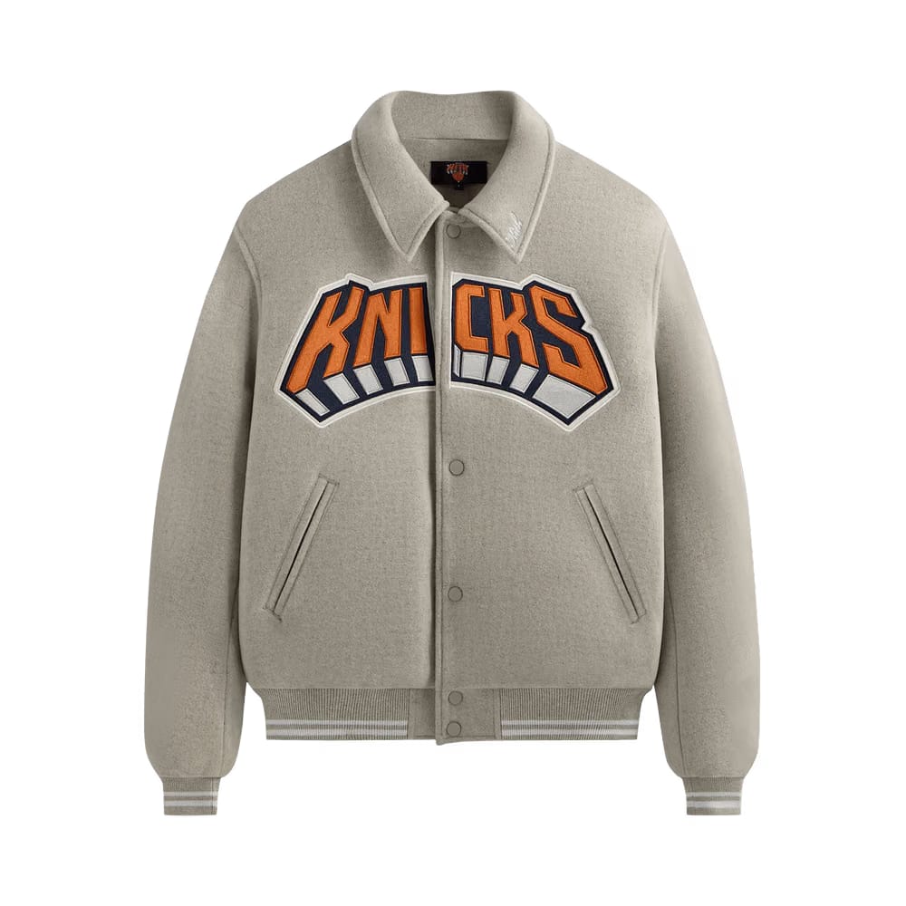 Kith For The New York Knicks Empire Wool Coaches Jacket Light Heather Grey
