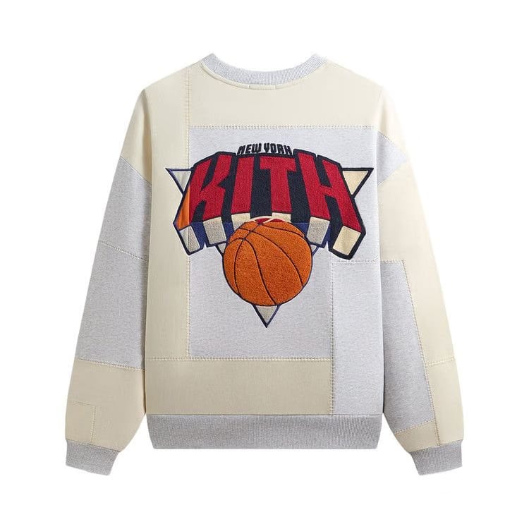 Kith For The New York Knicks Patchwork Fleece Crewneck Sweatshirt Light Heather Grey