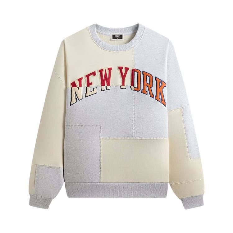 Kith For The New York Knicks Patchwork Fleece Crewneck Sweatshirt Light Heather Grey
