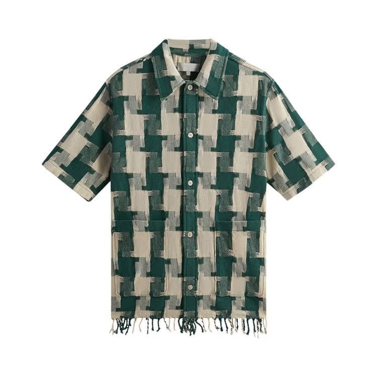 Kith Jumbo Houndstooth Boxy Collared Overshirt Conifer