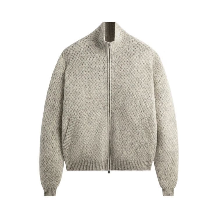 Kith &Kin Basketweave Mohair Wyona Full Zip Medium Heather Grey