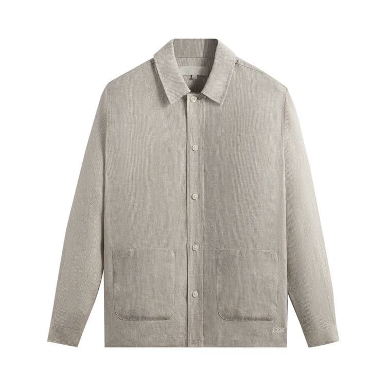 Kith Pinstripe Linen Long-Sleeve Boxy Collared Overshirt Light Heather Grey