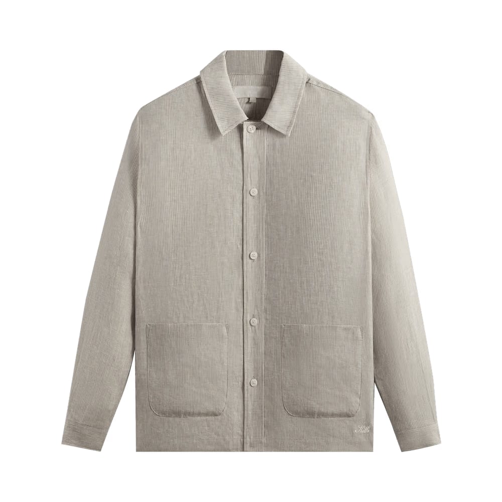 Kith Pinstripe Linen Long-Sleeve Boxy Collared Overshirt Light Heather Grey