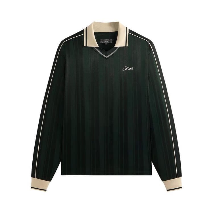 Kith Pinstripe Tricot Panelled Long-Sleeve Tap In Polo Stadium