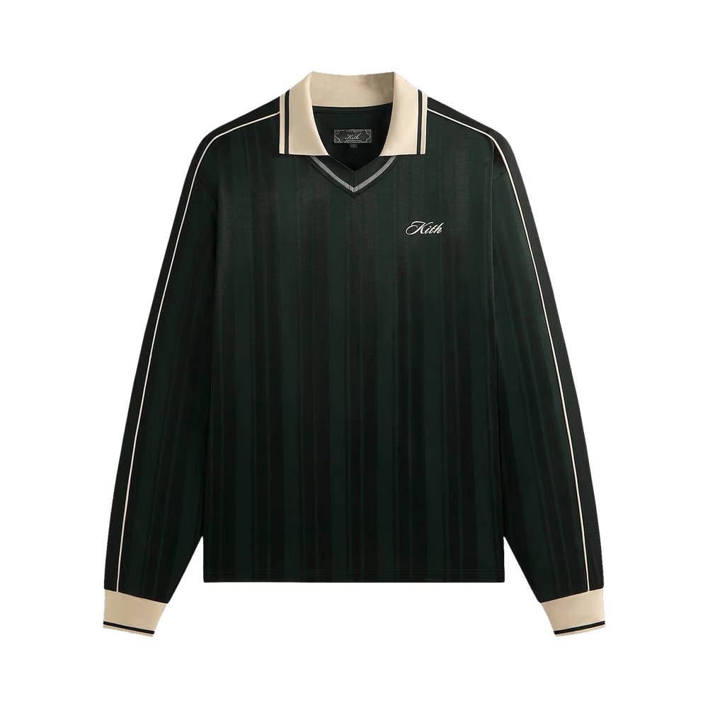 Kith Pinstripe Tricot Panelled Long-Sleeve Tap In Polo Stadium