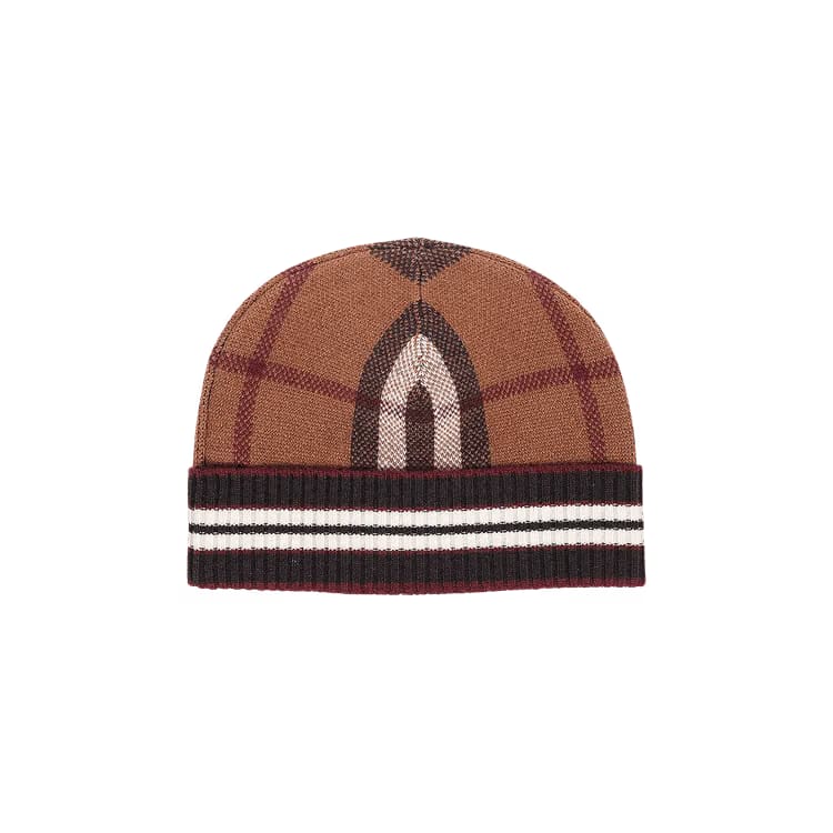 Burberry Check And Stripe Cashmere Beanie Dark Birch Brown