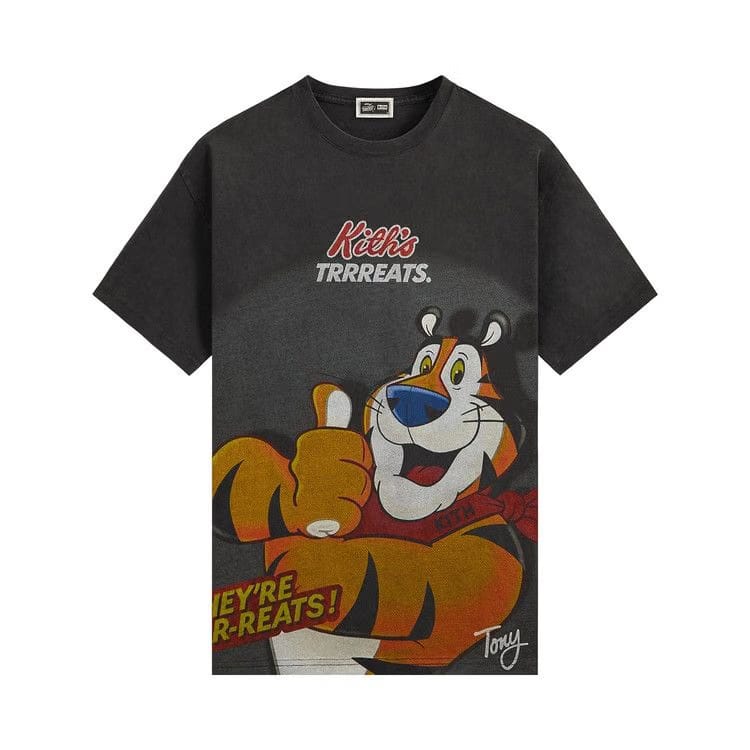 Kith Treats For Kellogg’s Frosted Flakes Cereal & Tony The Tiger Cereal Box Vintage T-Shirt Black