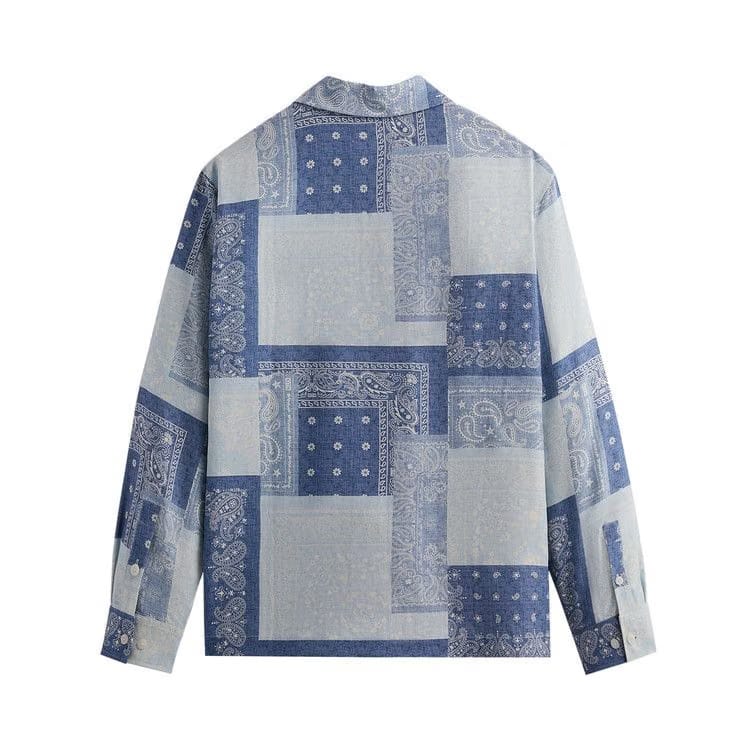 Kith Washed Paisley Long-Sleeve Boxy Collared Overshirt Light Indigo