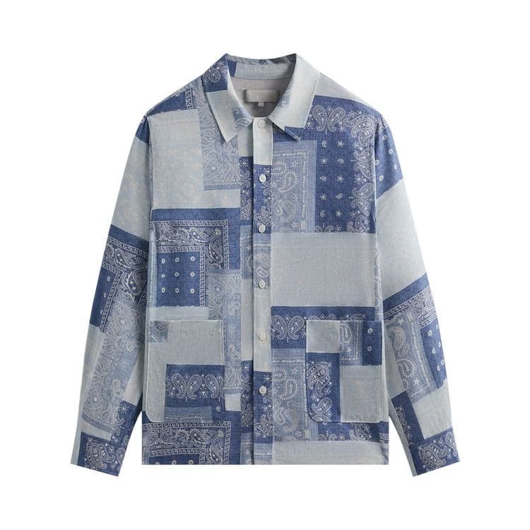 Kith Washed Paisley Long-Sleeve Boxy Collared Overshirt Light Indigo