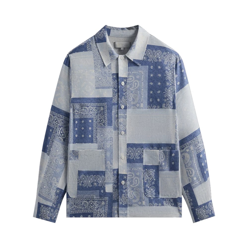 Kith Washed Paisley Long-Sleeve Boxy Collared Overshirt Light Indigo