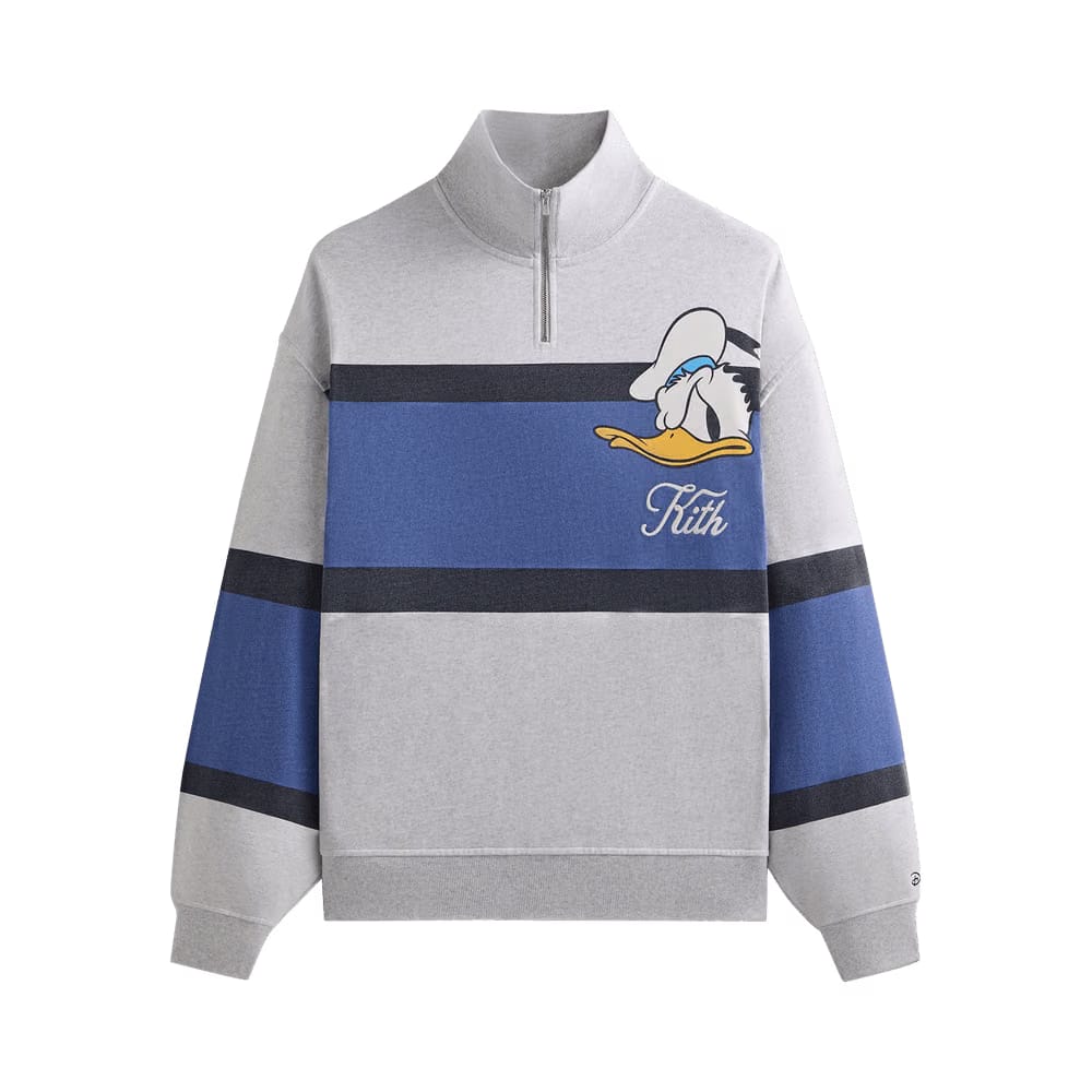 Kith x Disney Donald Duck Quarter Zip Fleece Wyona Sweatshirt Light Heather Grey