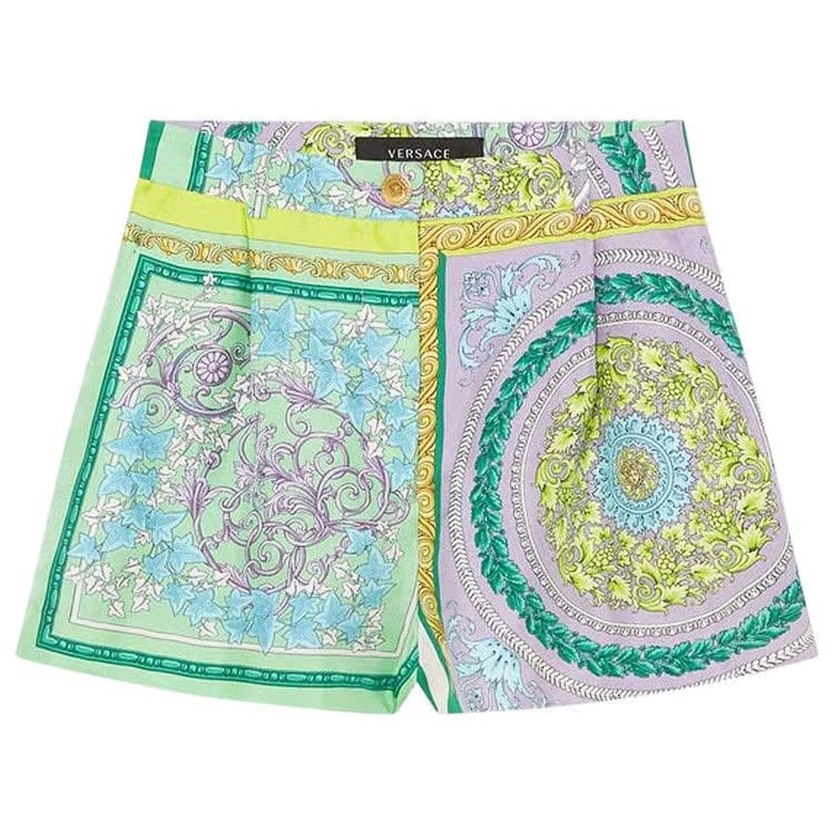 Versace Barocco Mosaic Print Silk Shorts Lilac/Green Water