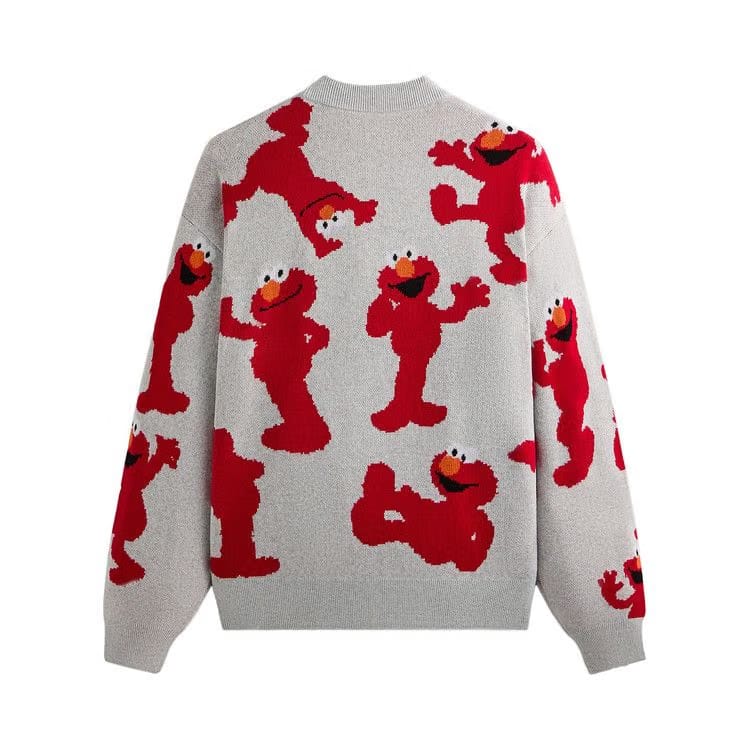Kith x Sesame Street Elmo Intarsia Crewneck Sweater Light Heather Grey
