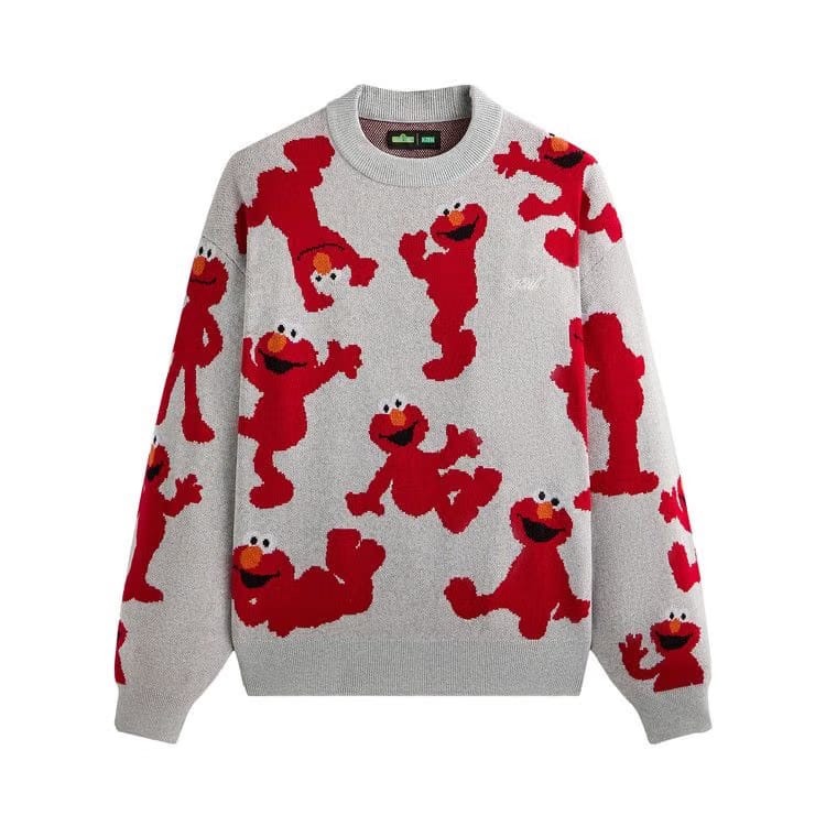 Kith x Sesame Street Elmo Intarsia Crewneck Sweater Light Heather Grey