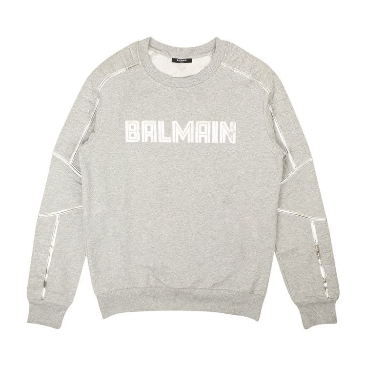 Balmain Crewneck With Embossed Logo Grey