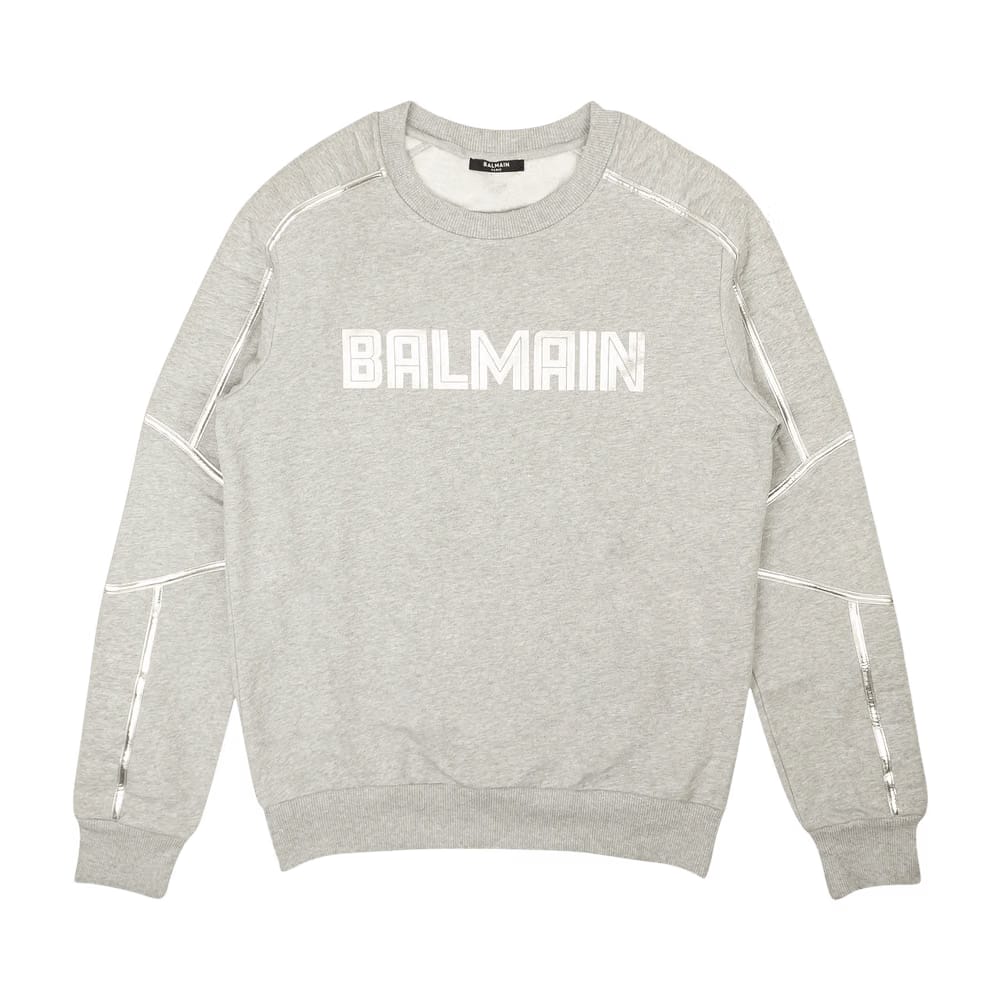 Balmain Crewneck With Embossed Logo Grey