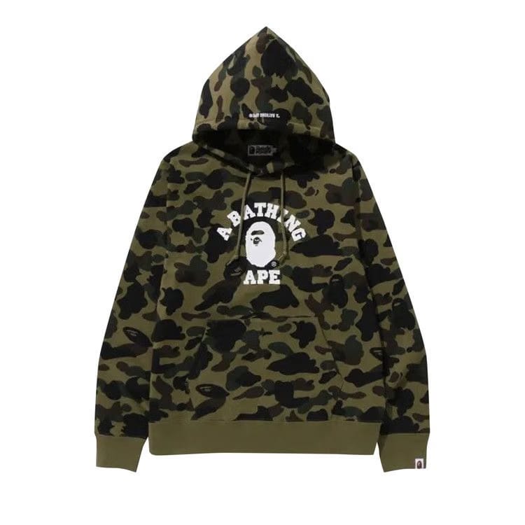 BAPE 1st Camo College Pullover Hoodie Green