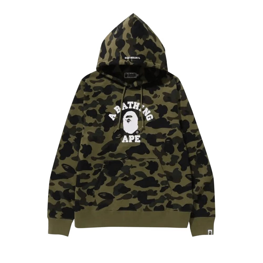 BAPE 1st Camo College Pullover Hoodie Green